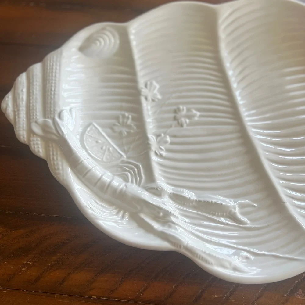 Vintage White Ceramic Conch Shell Seafood 18” x 13” Large Serving Platter
